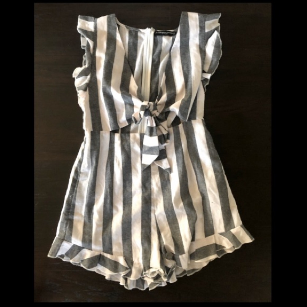 Grey And White Stripe Romper - image 3